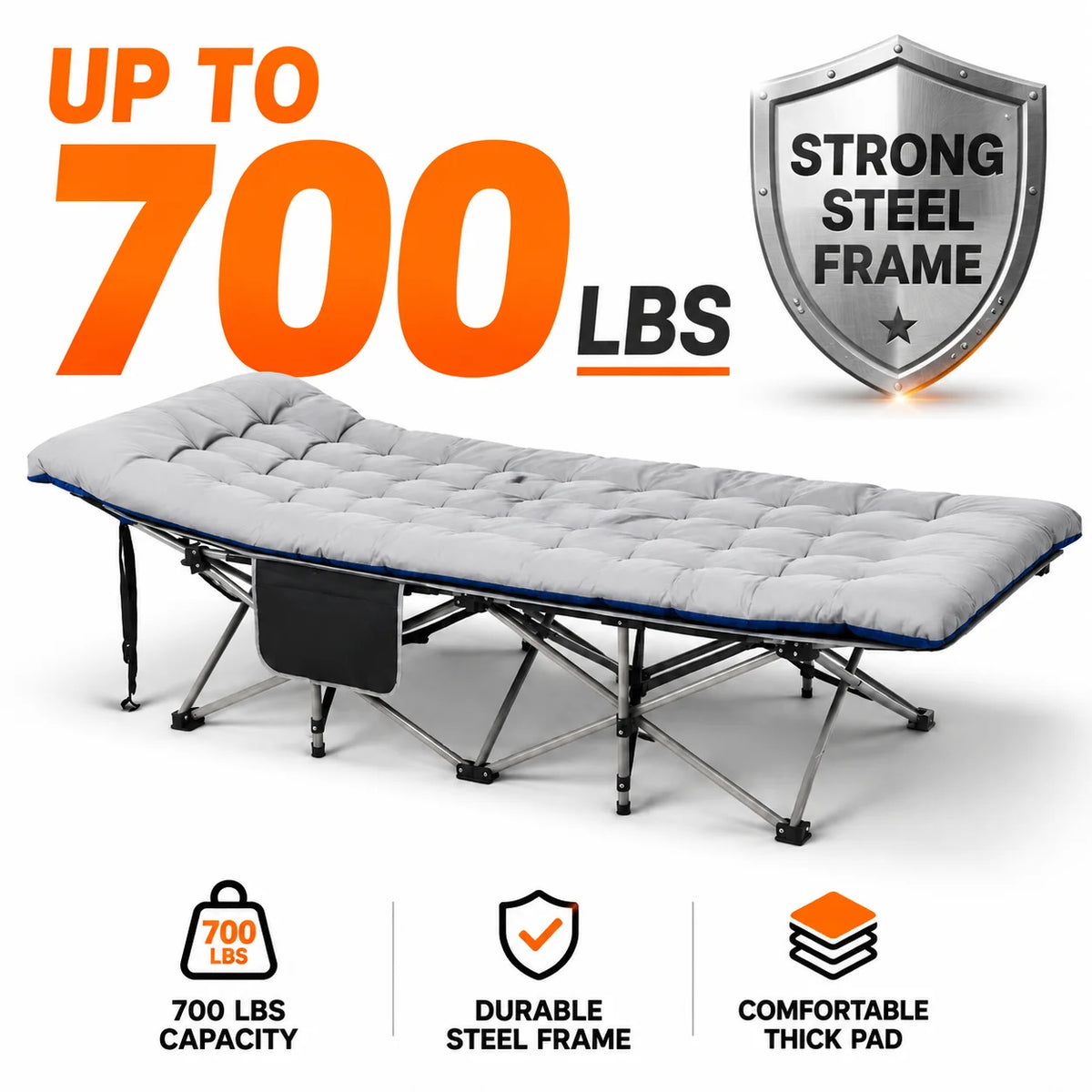 Portable Folding Camping Cot With Thick Padded Mattress For Camping and Travel