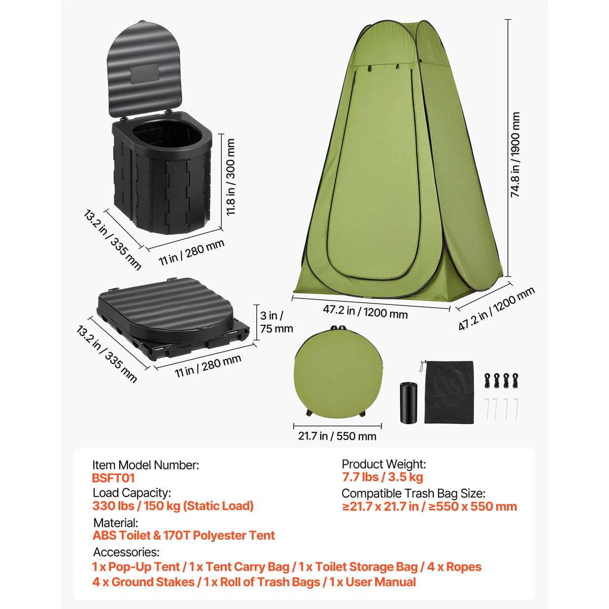 SucceBuy Portable Camping Toilet Kit With Pop Up Tent
