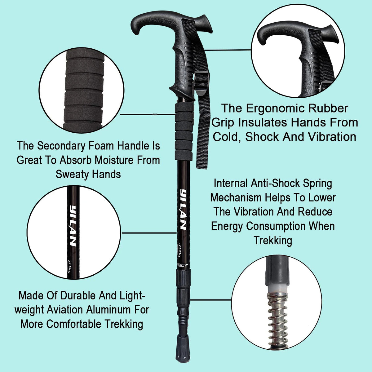 Ultralight Aluminum Hiking Poles With Shock Absorption