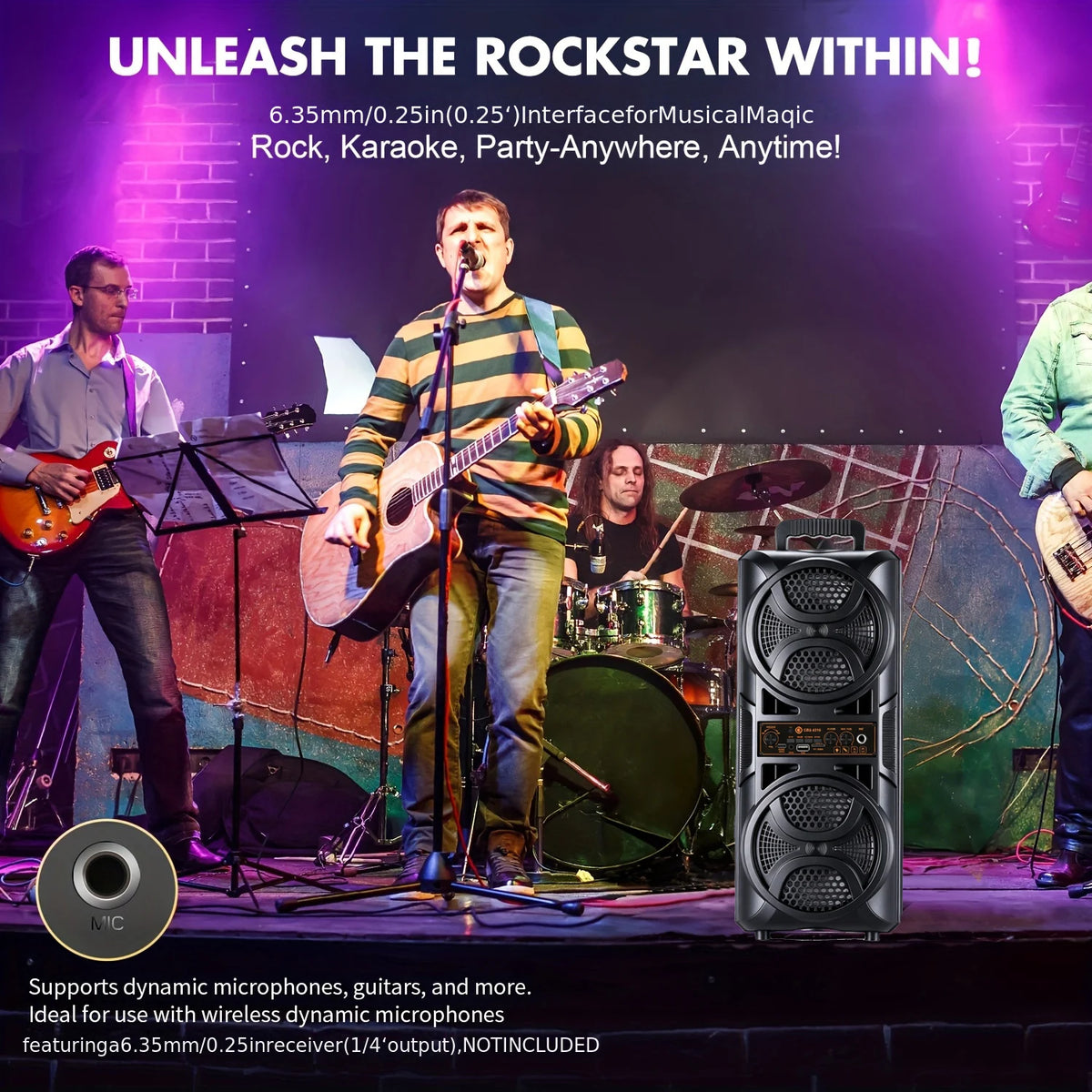 Portable Bluetooth Party Speaker With Dual Subwoofers And Microphone
