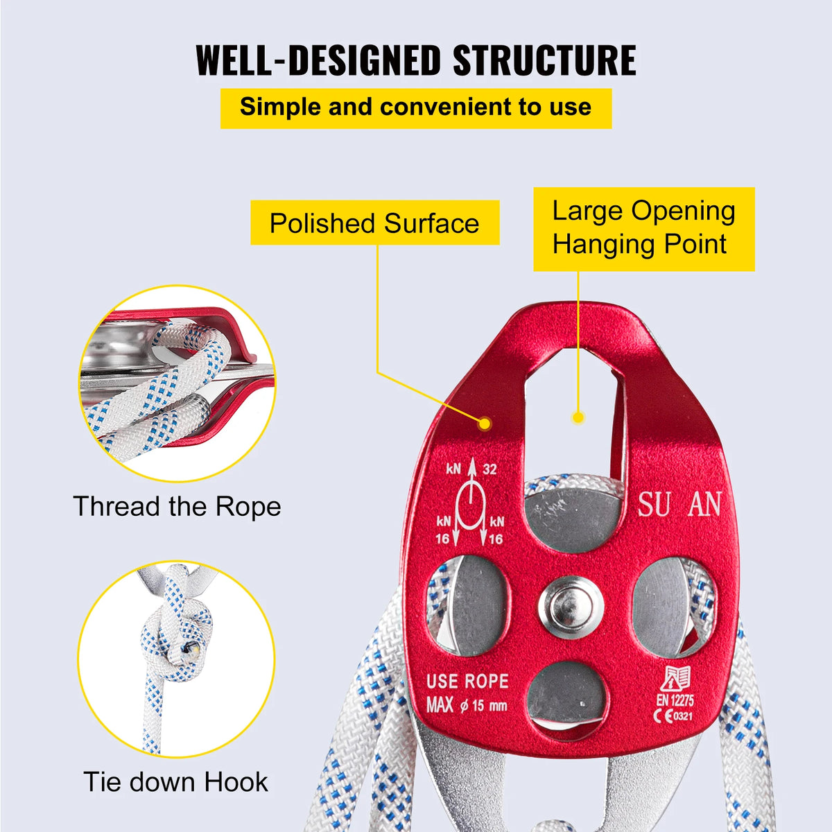 SucceBuy Heavy Duty Twin Sheave Pulley Block and Tackle
