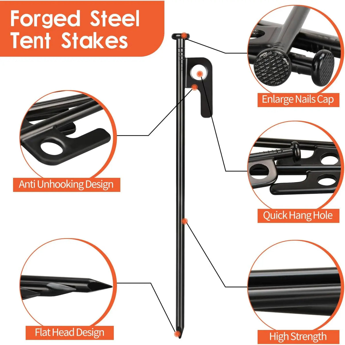 Heavy Duty Forged Steel Tent Stakes With Carrying Bag