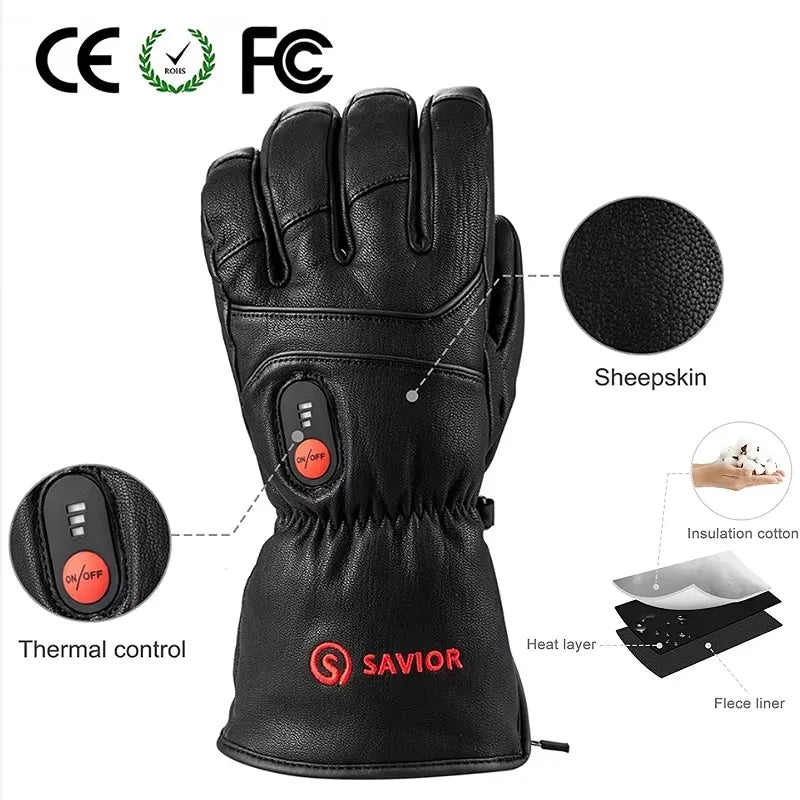 Savior Heat Heated Sheepskin Motorcycle and Outdoor Gloves