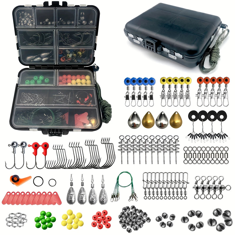 Complete Fishing Tackle Kit With Hooks, Bait And Sinkers