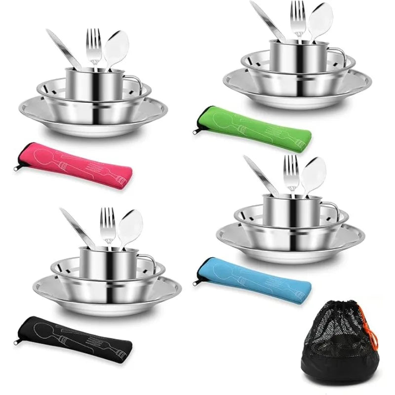 Portable Stainless Steel Camping Tableware Set for Outdoor Dining