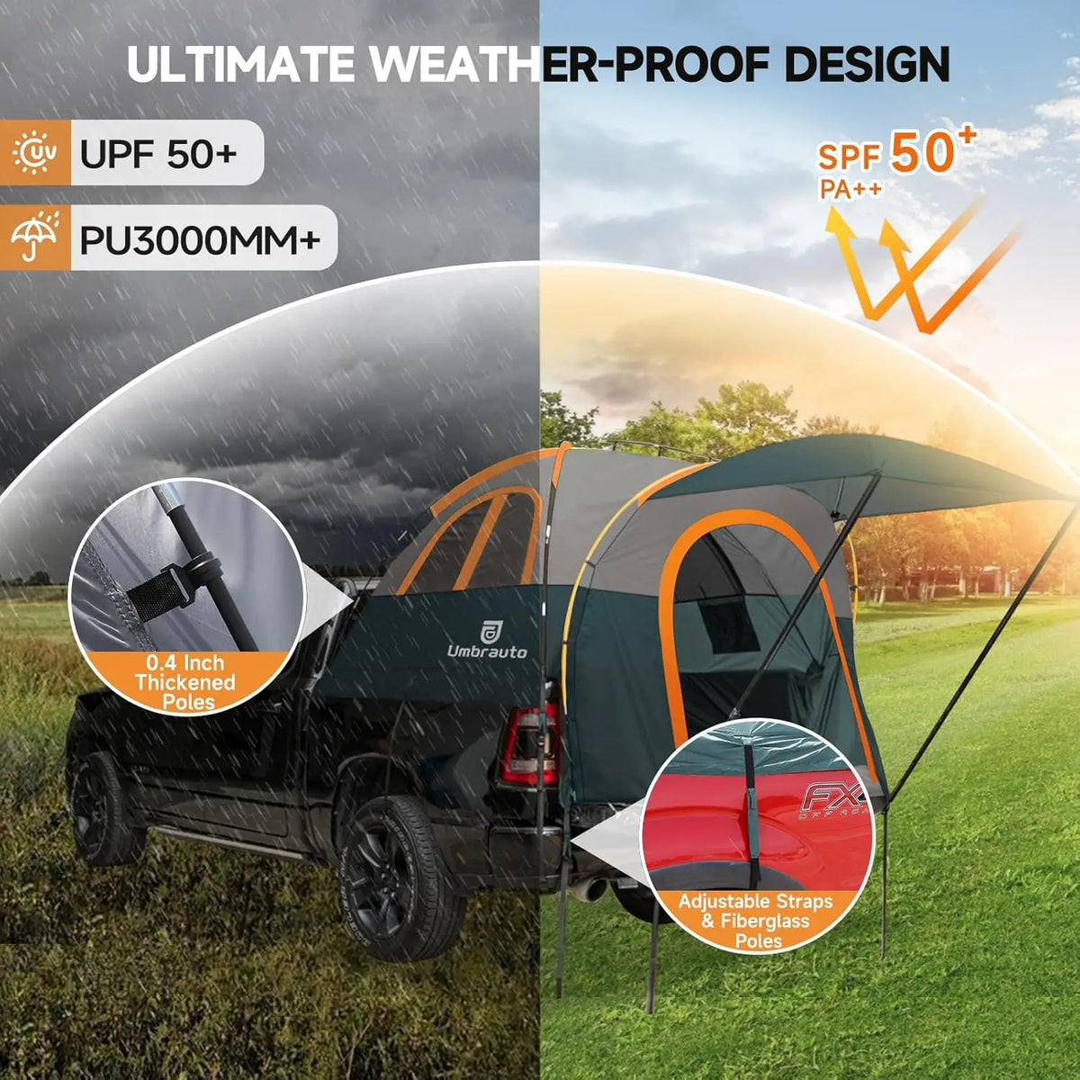 Umbrauto Waterproof Truck Bed Tent With Awning For Pickup Trucks
