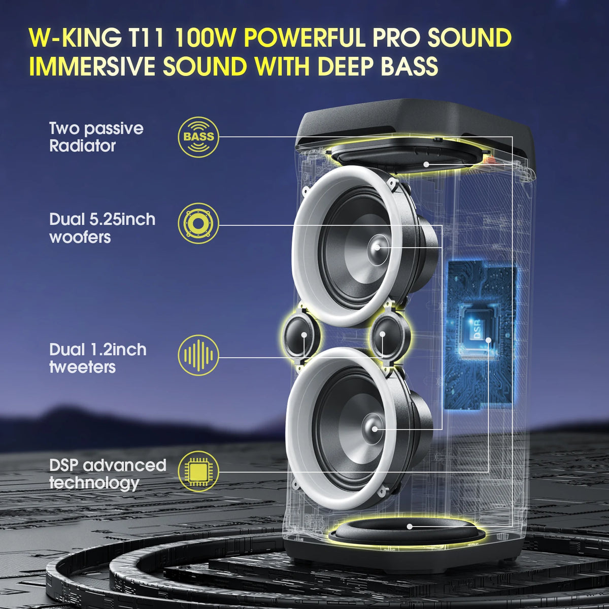 W-KING T11 Portable Bluetooth Party Speaker With Deep Bass