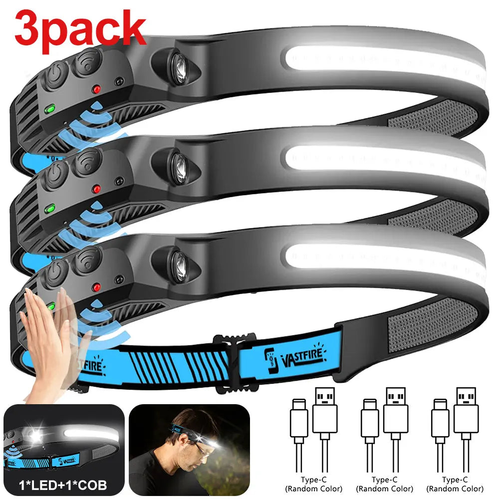 Vastfire COB LED Headlamp USB Rechargeable Sensor Headlight