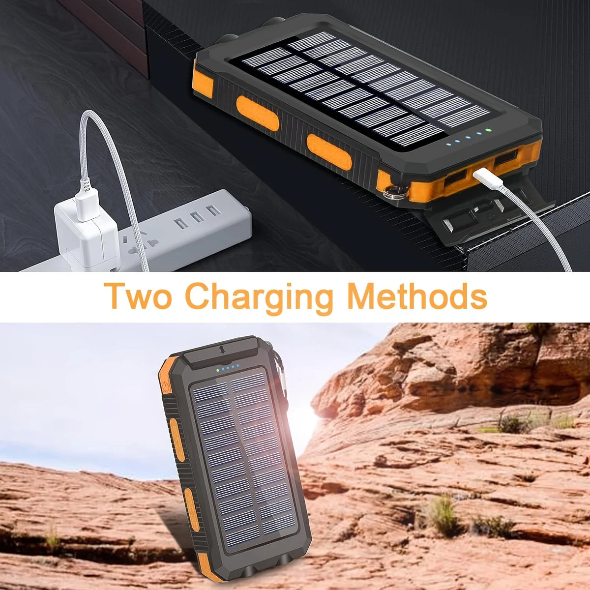Portable Solar Power Bank 10000Mah With Leds And Digital Display