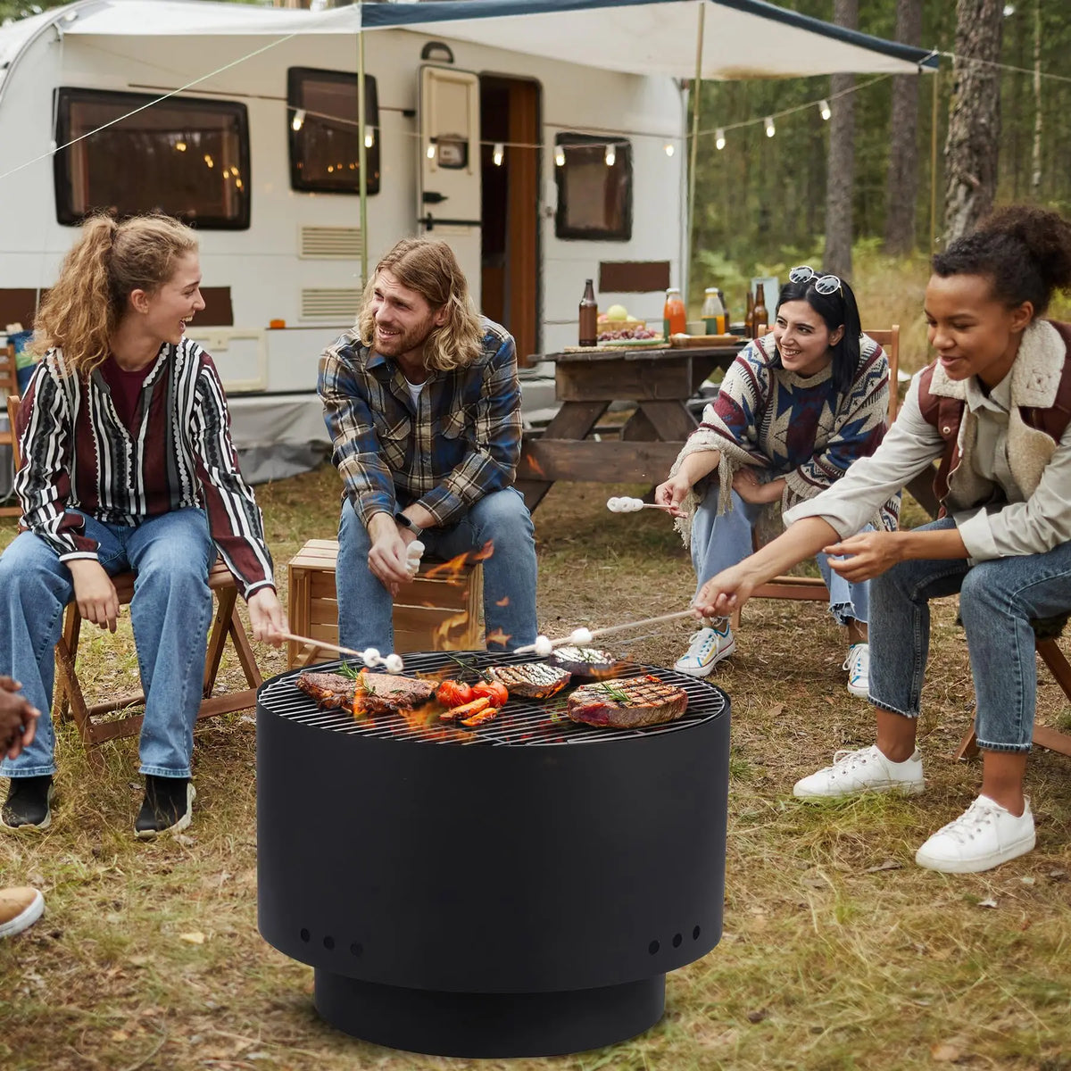 HiMISS Smokeless Wood Burning Fire Pit With Cooking Grate