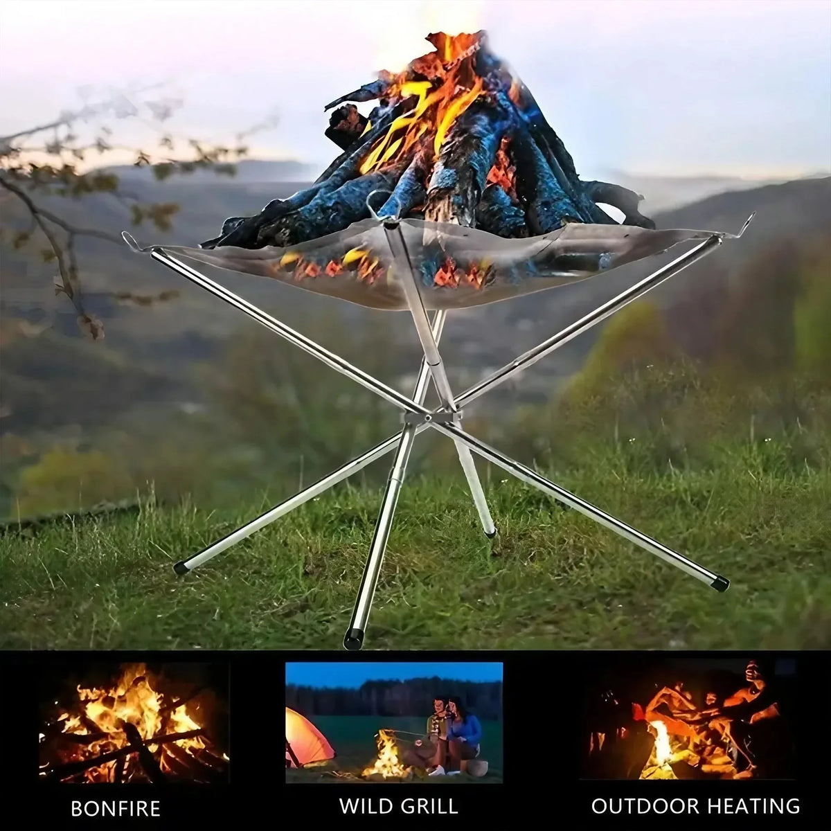 Portable Folding Stainless Steel Mesh Wood Burning Fire Pit
