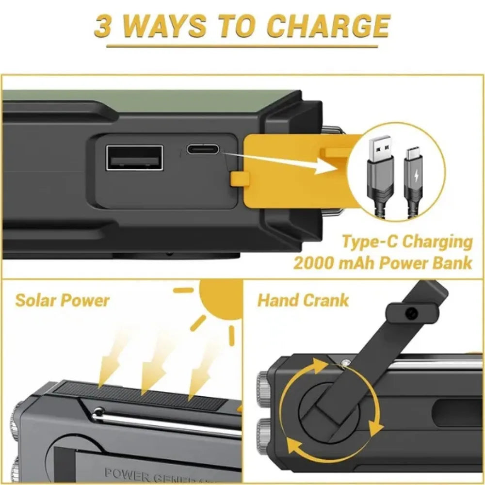 STONEGO Emergency Solar Hand Crank NOAA Weather Radio