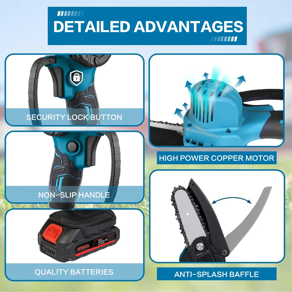 Cordless Rechargeable Handheld Pruning Chainsaw for Garden and Tree Trimming