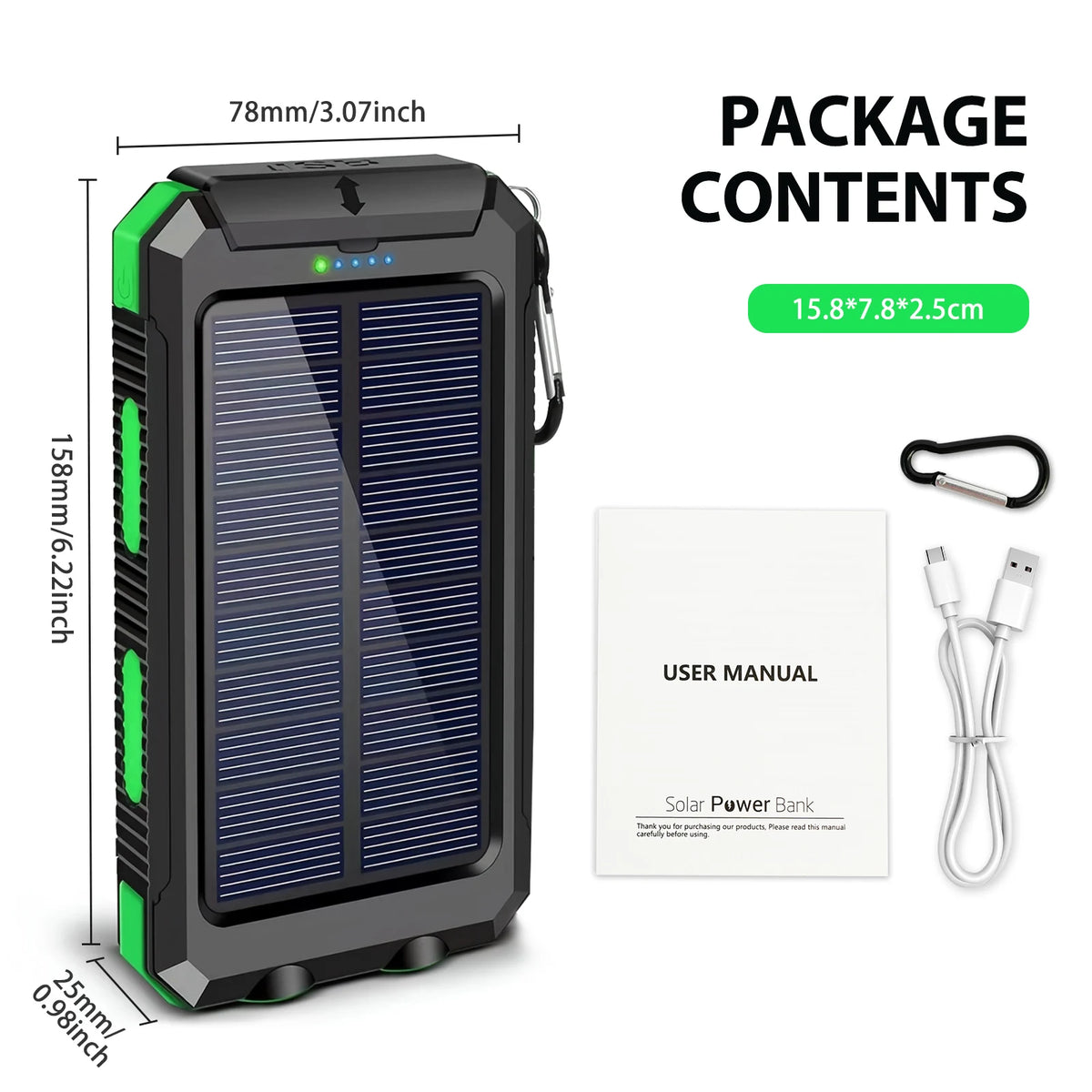 30000mAh Solar Power Bank Portable With Fast Charging Flashlight