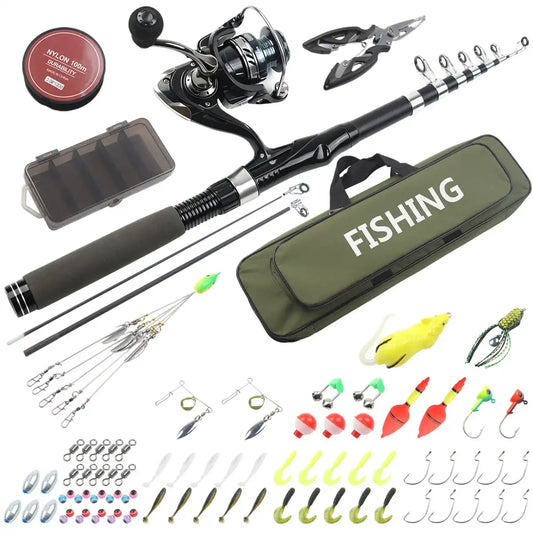 Portable Telescopic Fishing Rod and Reel Combo Kit With Tackle