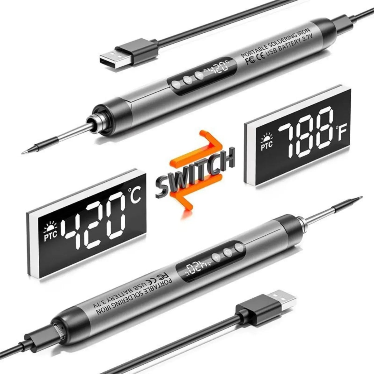 USB Rechargeable Cordless Soldering Iron With Adjustable Temperature Control