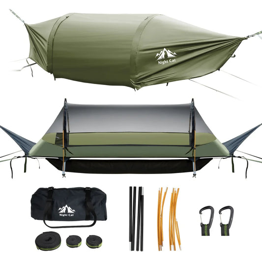 Night Cat Lay Flat Hammock With Mosquito Net Rainfly