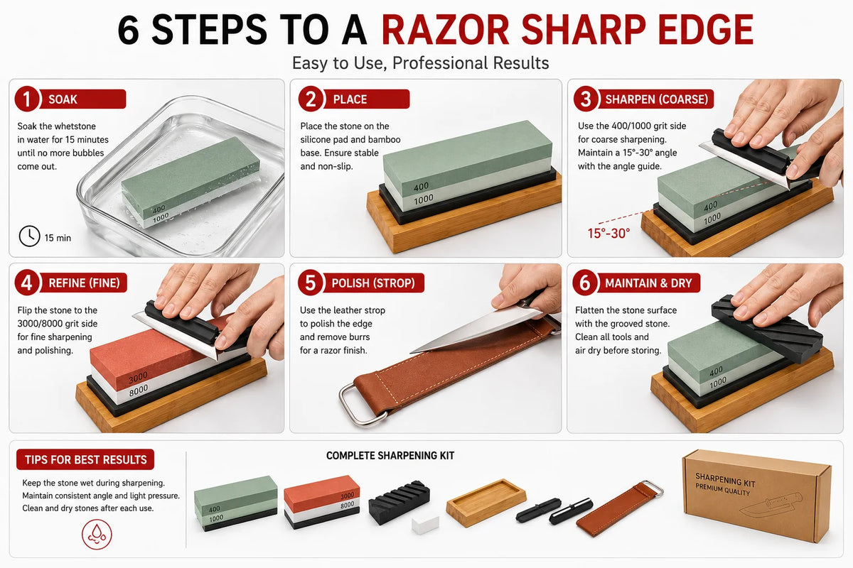 AHTOSKA Knife Sharpening Stone Kit With Strop And Angle Guide