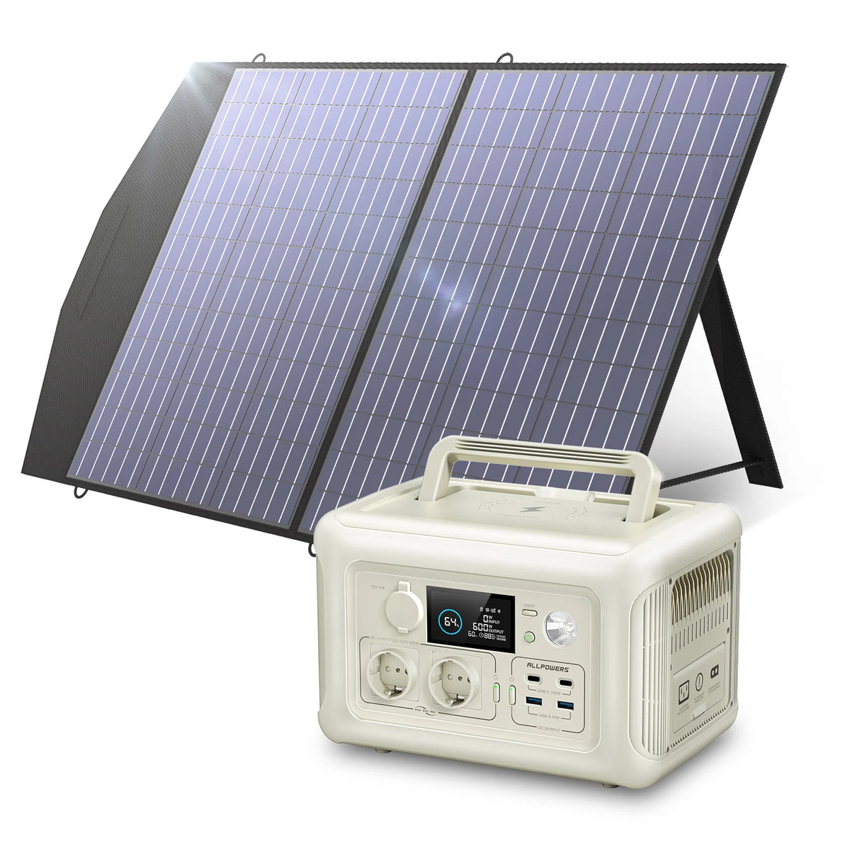 Allpowers Portable Solar Panel Kit With 600W LiFePO4 Power Station