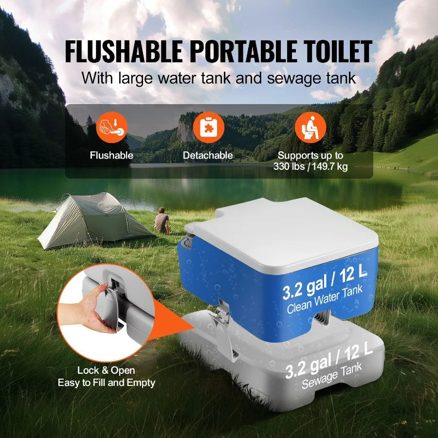 Portable Camping Toilet with Carry Bag and Pressurized Flush
