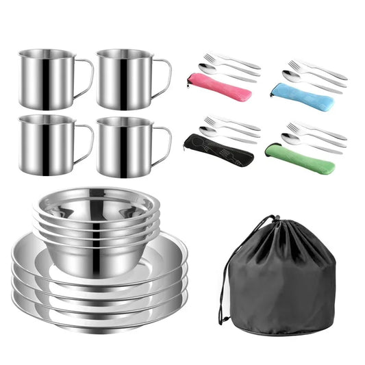 Portable Stainless Steel Camping Tableware Set for Outdoor Dining