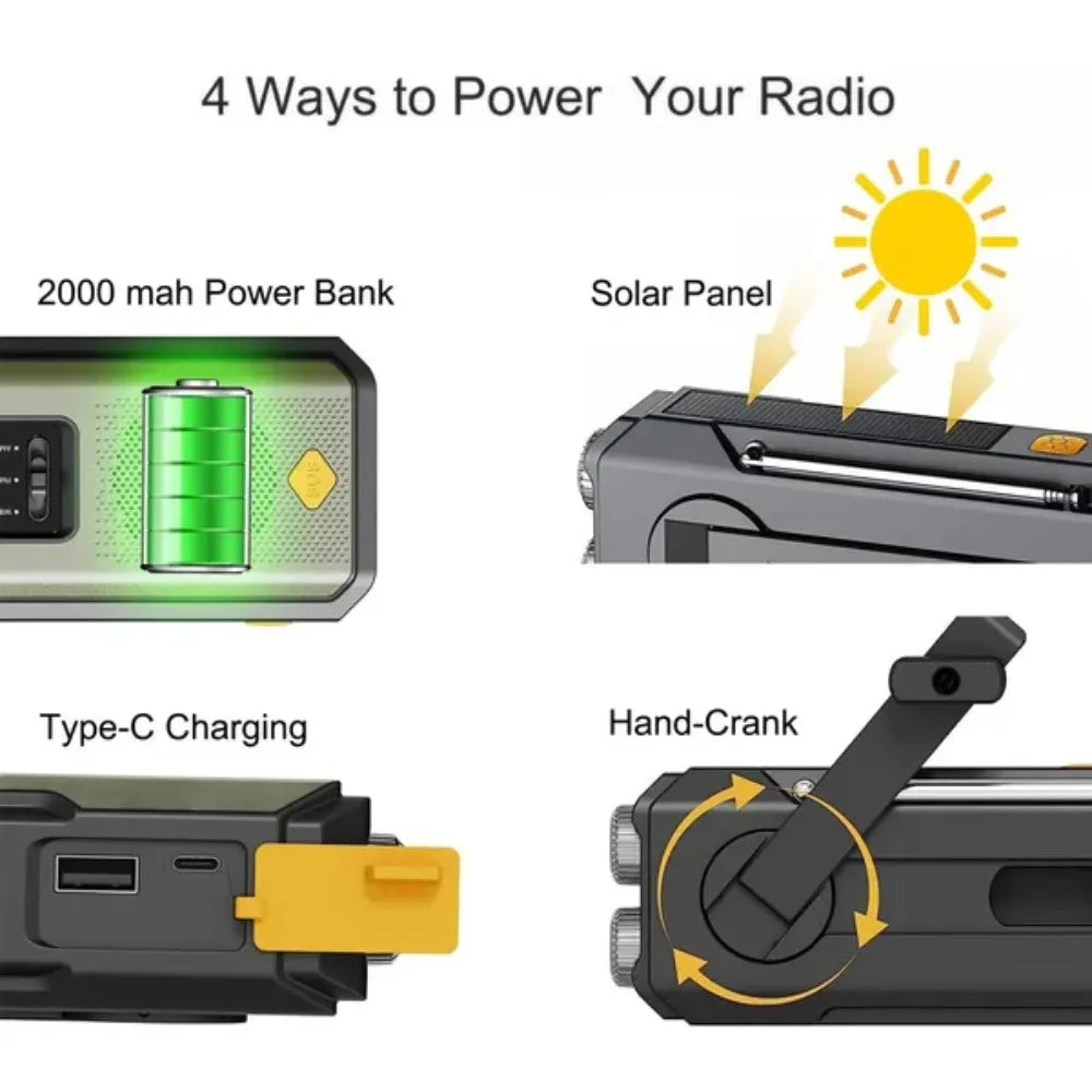 Stonego Emergency Solar Hand Crank NOAA Weather Radio With Flashlight