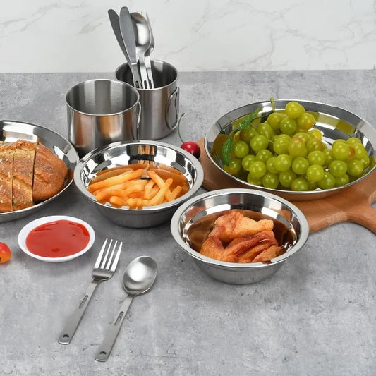 Reusable Stainless Steel Camping Plates And Insulated Bowls