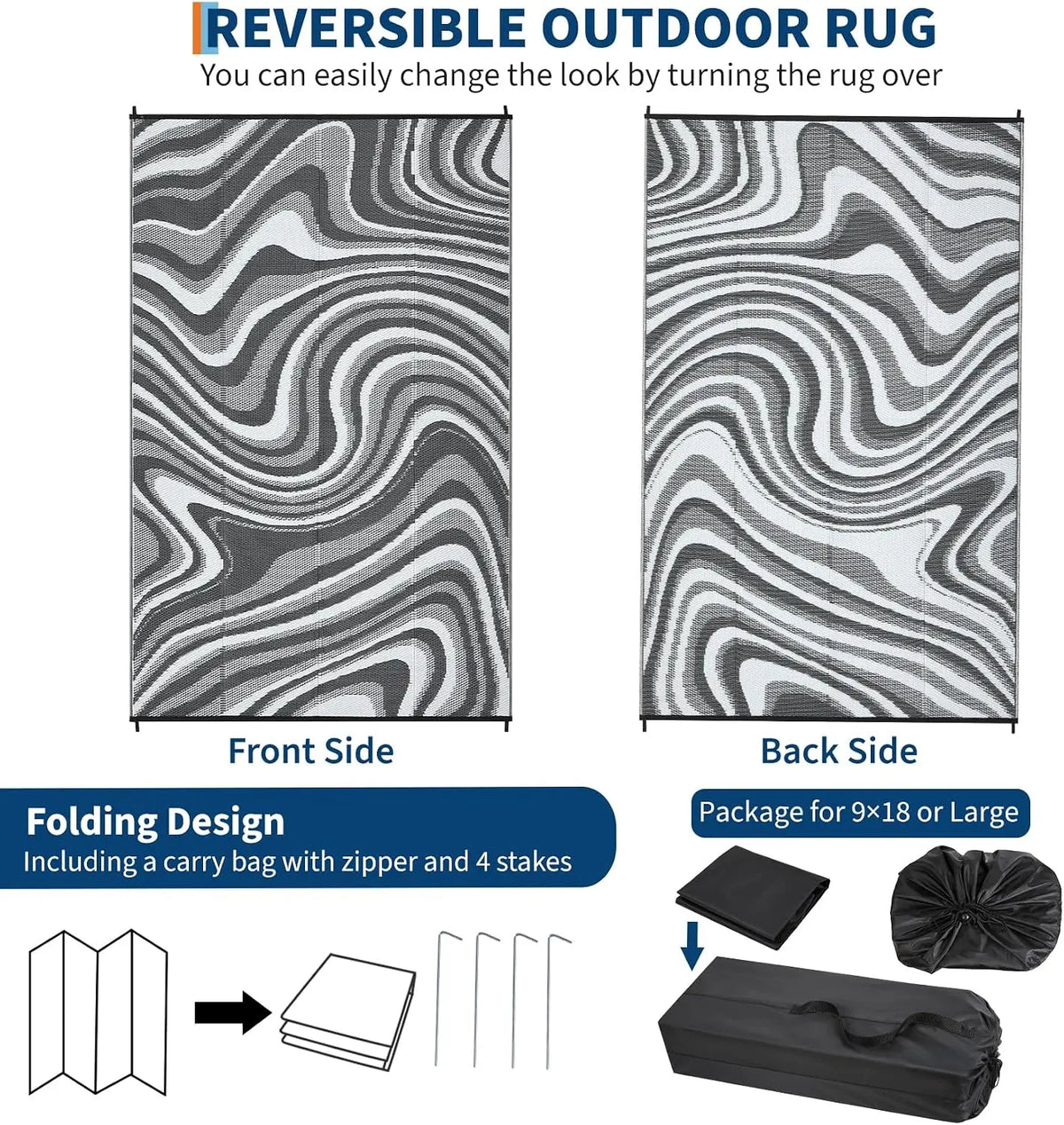Garvee Waterproof Reversible Outdoor Rug for Camping and Patio