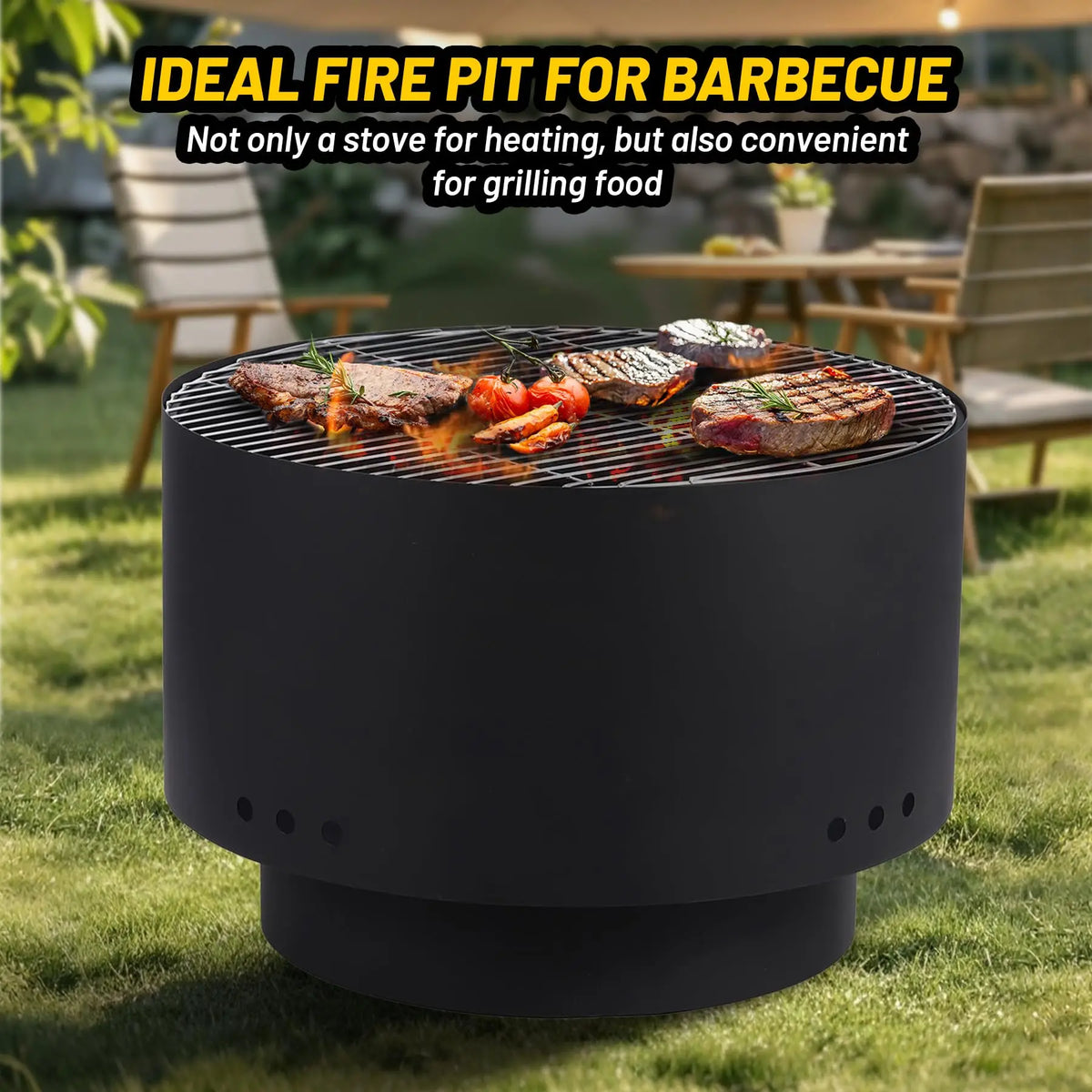HiMISS Smokeless Wood Burning Fire Pit With Cooking Grate