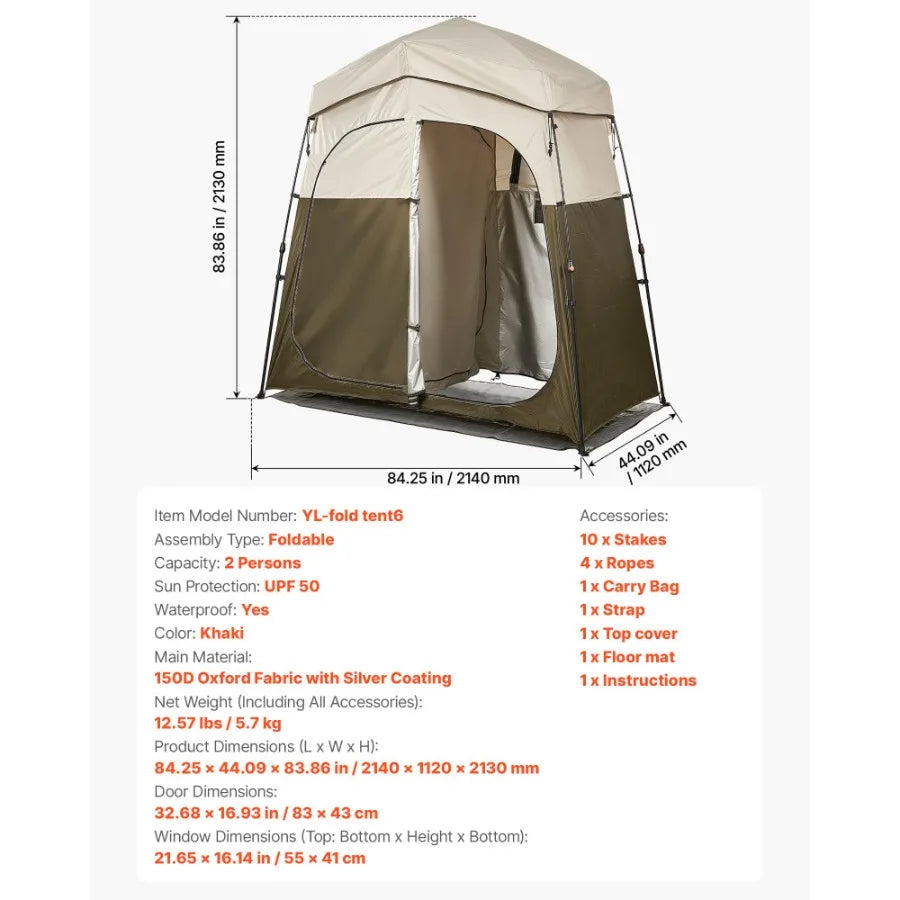 Portable Camping Shower Tent With Changing Room And Carry Bag