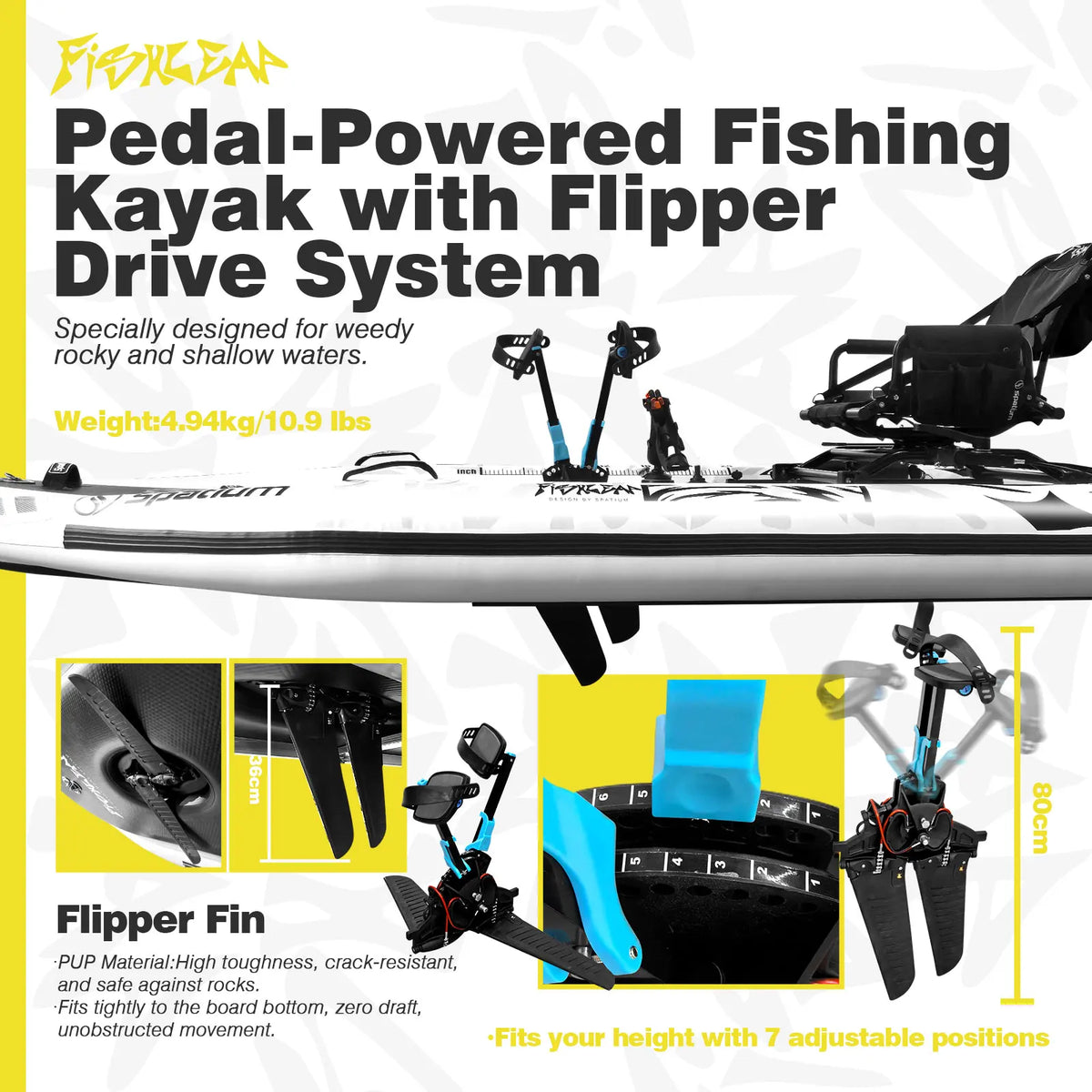 Spatium Pedal Drive Inflatable Fishing Kayak With Flipper