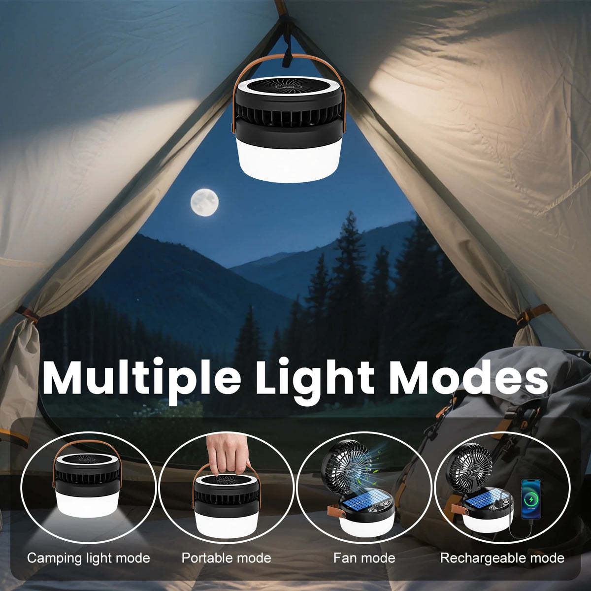 LED BARZ Solar Fan Lantern Camping Light With Emergency Power