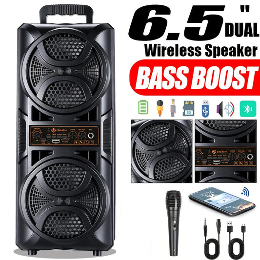 Portable Bluetooth Party Speaker With Dual Subwoofers And Microphone
