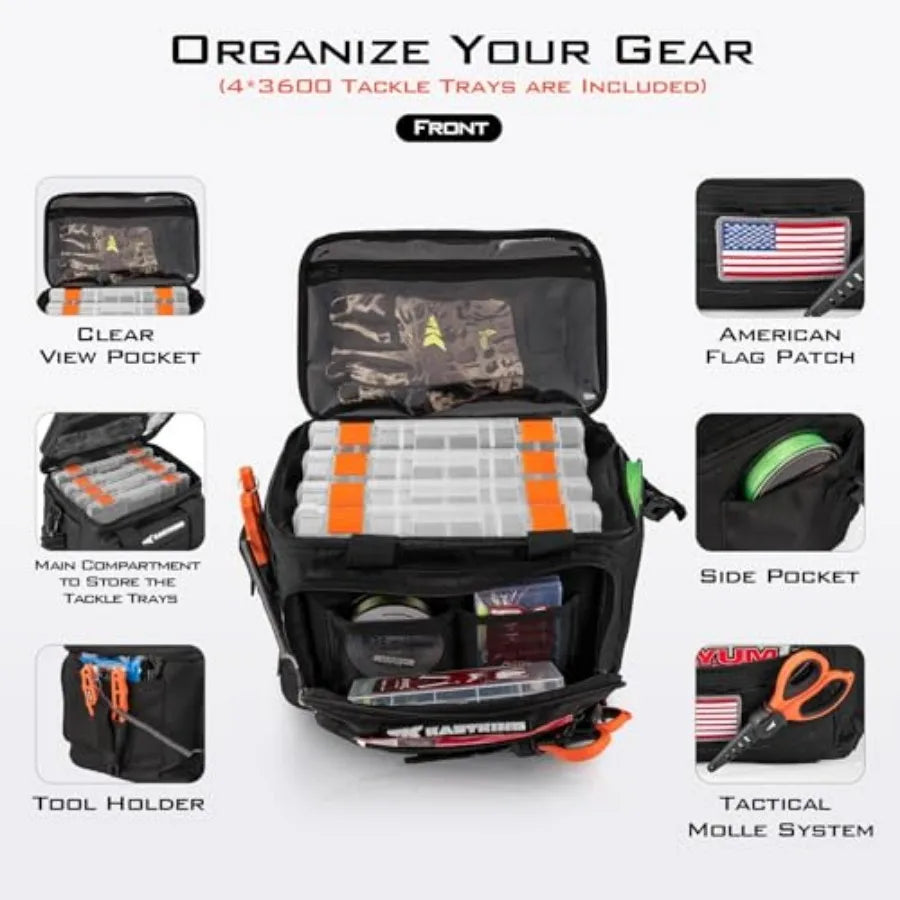 Fishing Tackle Bag With Multiple Trays For Gear Storage