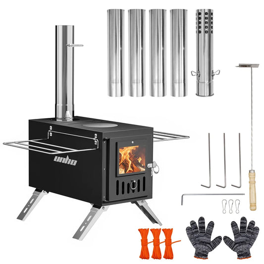 Portable Wood Burning Tent Stove With Stainless Steel Chimney Pipes