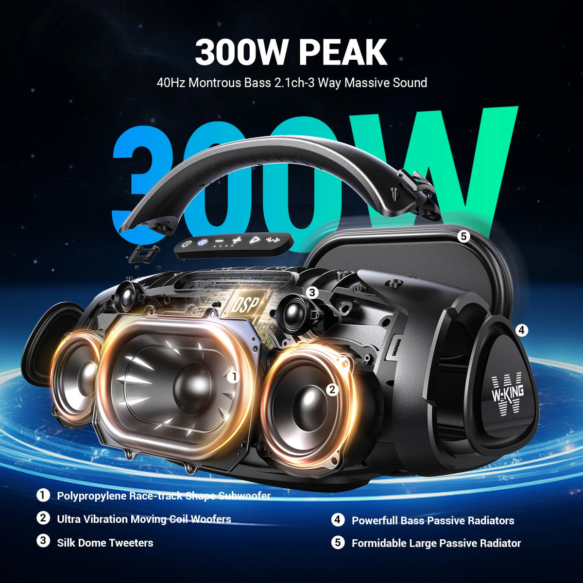 W-KING D20 Portable Waterproof Bluetooth Party Speaker