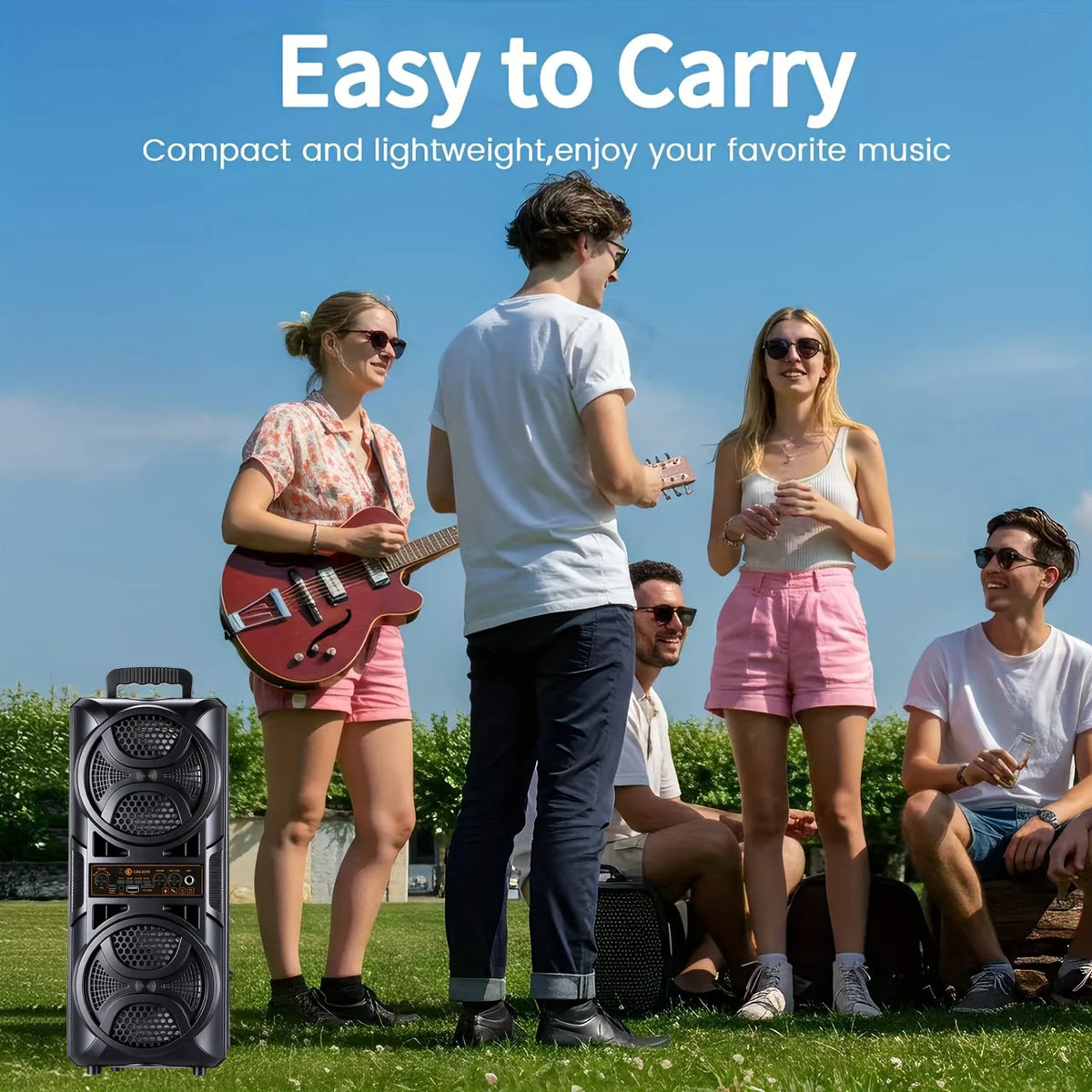 Portable Bluetooth Party Speaker With Dual Subwoofers And Microphone