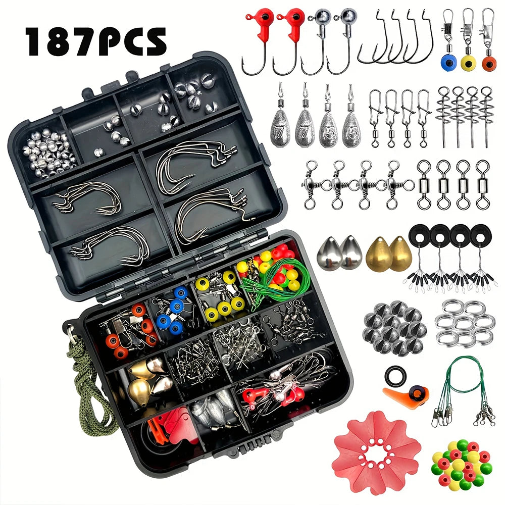 Complete Fishing Tackle Kit With Hooks, Bait And Sinkers