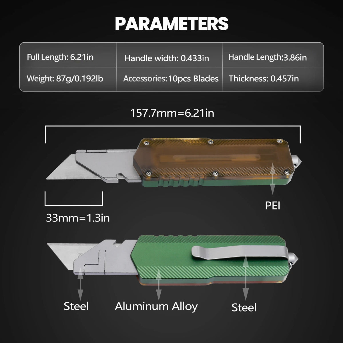 TGZUO Aluminum Alloy Utility Knife With Replacement Blades