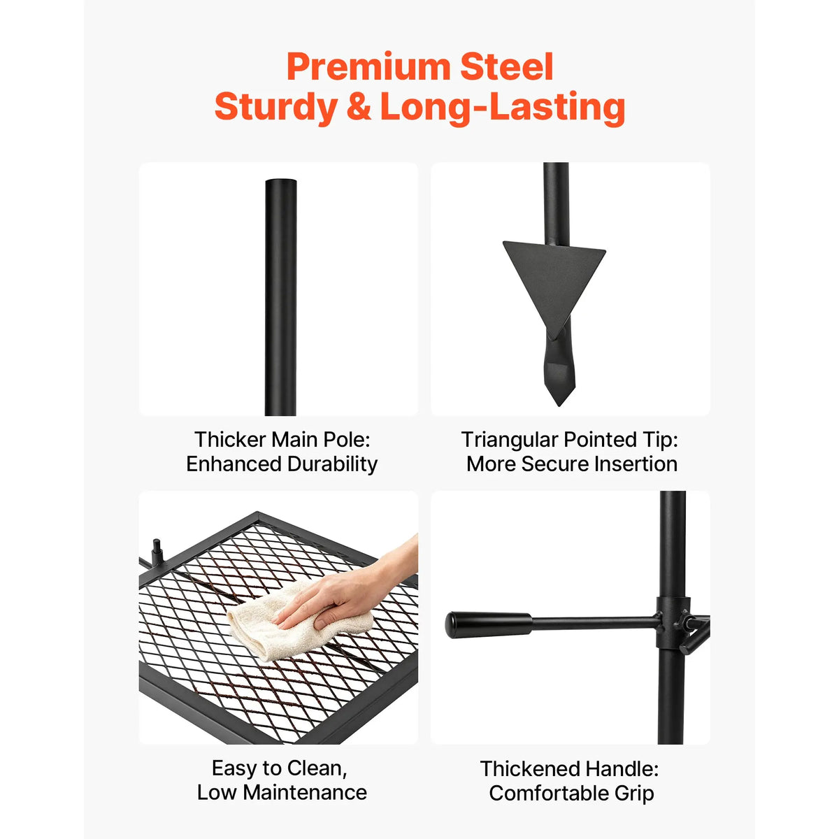 SucceBuy Portable Swivel Campfire Grill for Open Flame Cooking