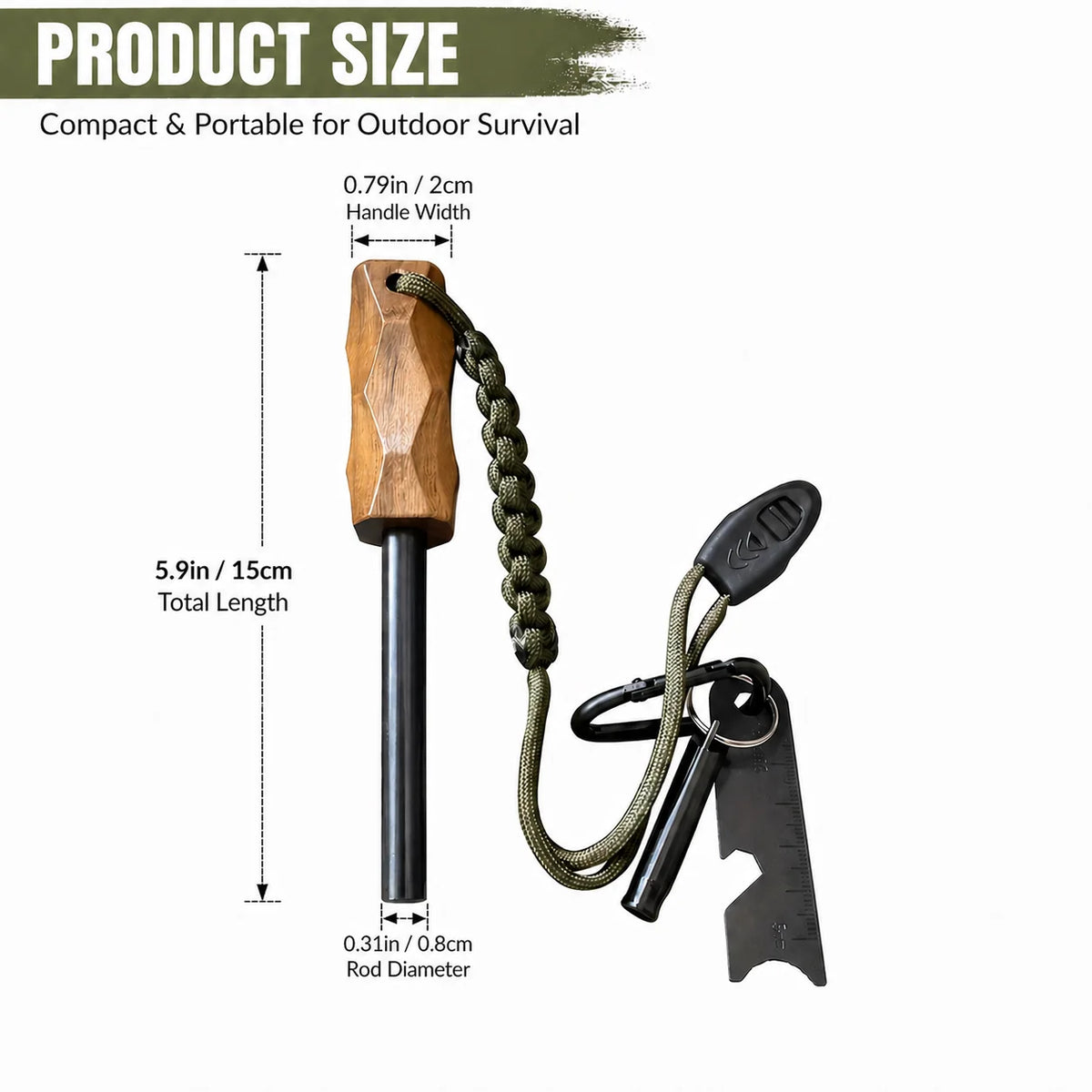 Magnesium Fire Starter Survival Kit With Whistle And Scraper
