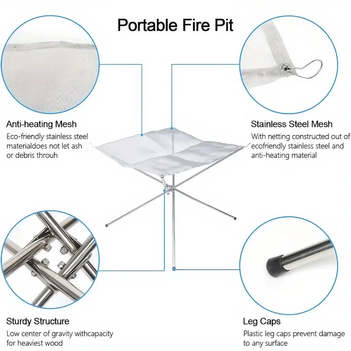 Portable Folding Stainless Steel Mesh Wood Burning Fire Pit