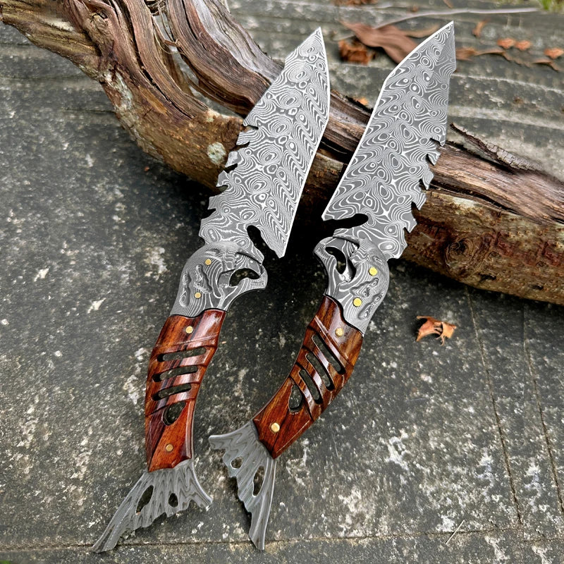 ALVELY Damascus Steel Fixed Blade Outdoor Survival Knife