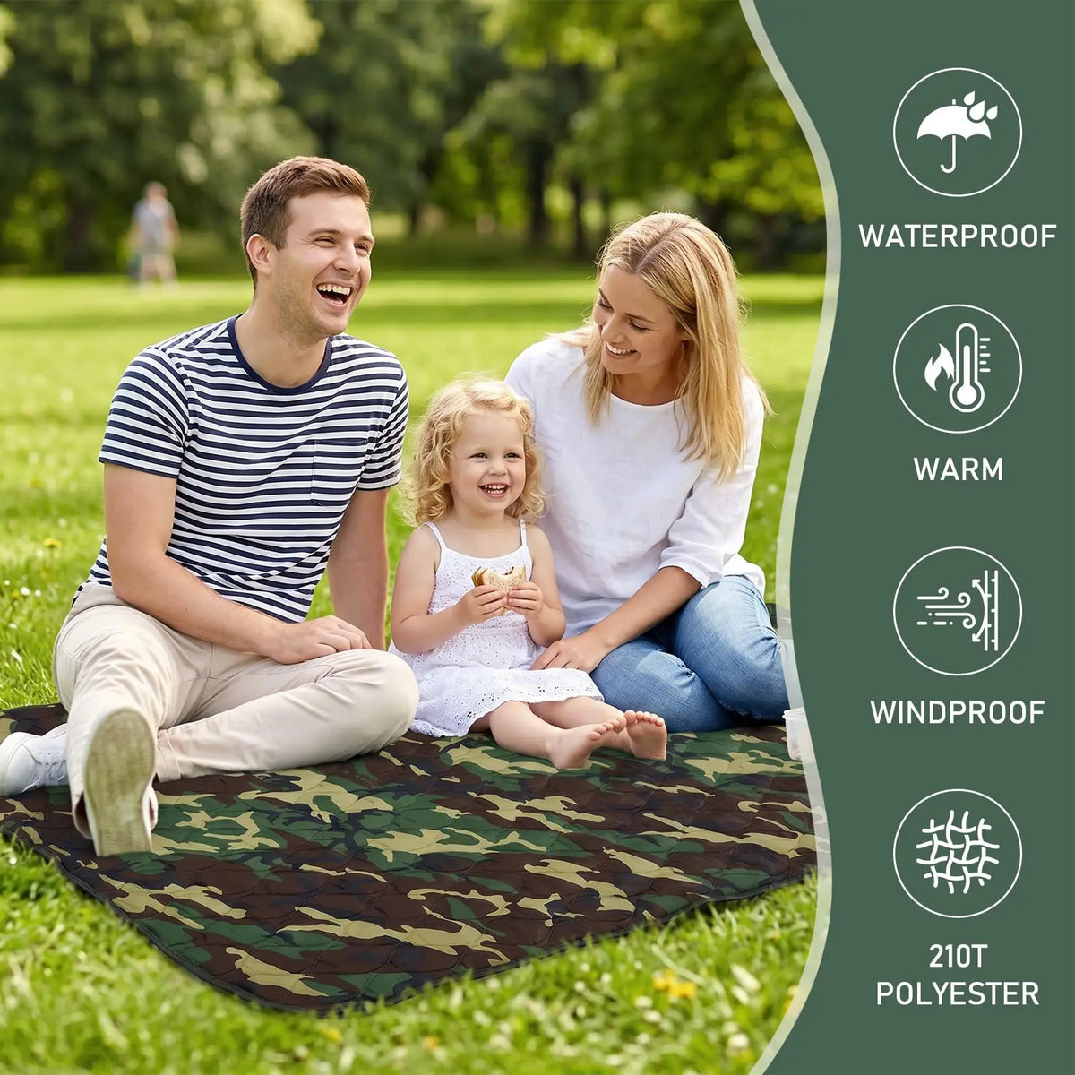 Portable Quilted Outdoor Camping Blanket and Survival Poncho Liner