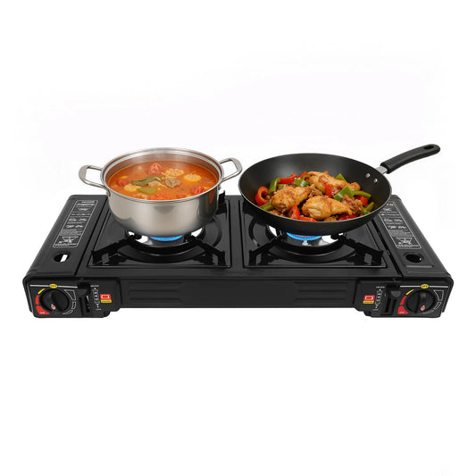 Two Burner Portable Camping Gas Stove With Push Ignition