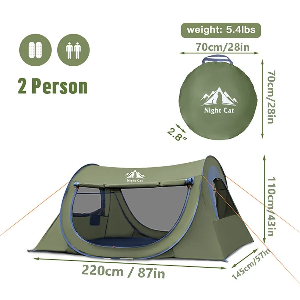 Night Cat Pop Up Tent With Mosquito Net Waterproof Camping Shelter