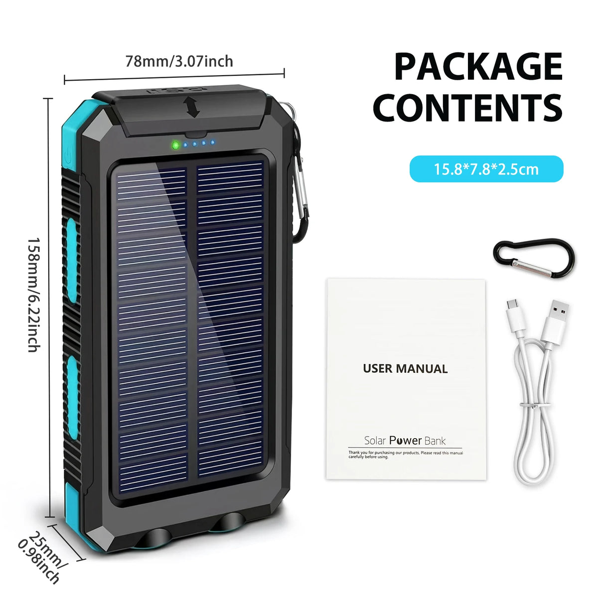 30000mAh Solar Power Bank Portable With Fast Charging Flashlight