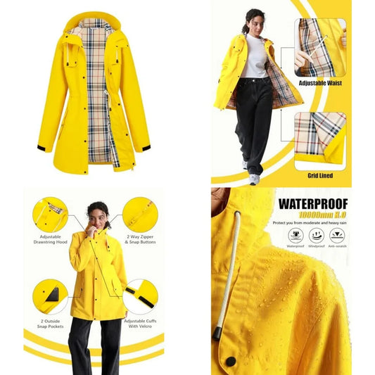 PITINAN Womens Lined Waterproof Hooded Rain Jacket