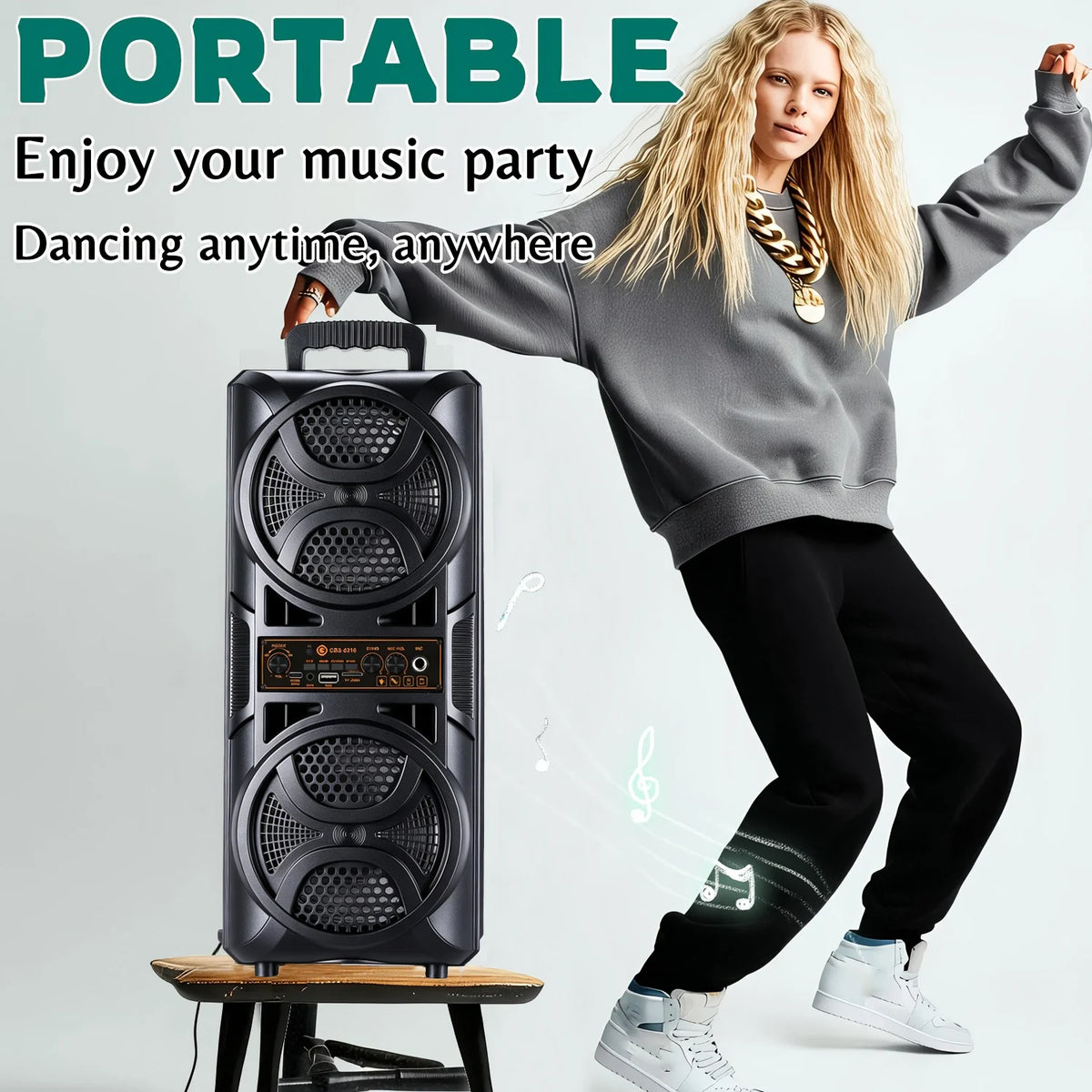 Portable Bluetooth Party Speaker With Dual Subwoofers And Microphone