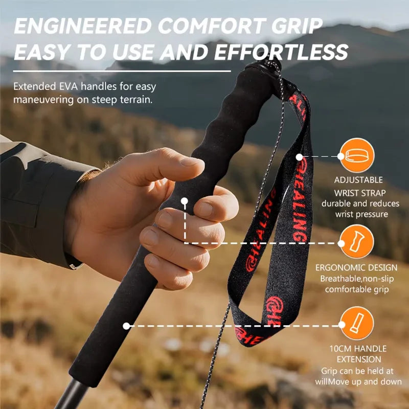 OKHEALING Foldable Carbon Fiber Trekking Poles for Hiking